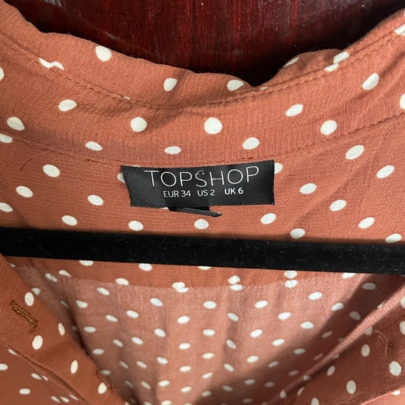 Topshop brown polka dot button down dress with leg slits - Picture 4 of 4